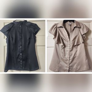 2 Lots Worthington Black, Tan Blouse Top Blouse Short Sleeve Sz S